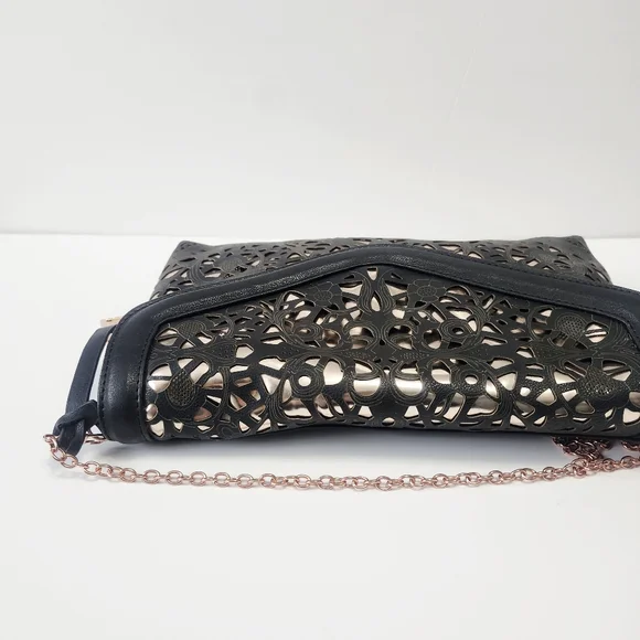 Attitude Envelope Clutch Black & Rose Gold Chain Strap - Picture 10 of 16